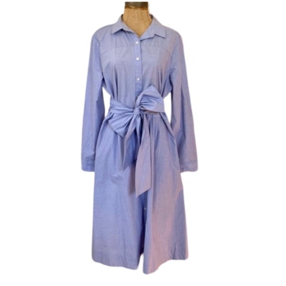 J.Crew Light Blue Tie Waist Cotton Shirtdress Classic Button Down Size 6 - Picture 5 of 10